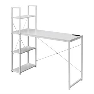 Pemberly Row Office Workstation with Charging Station and Shelves in White Wood