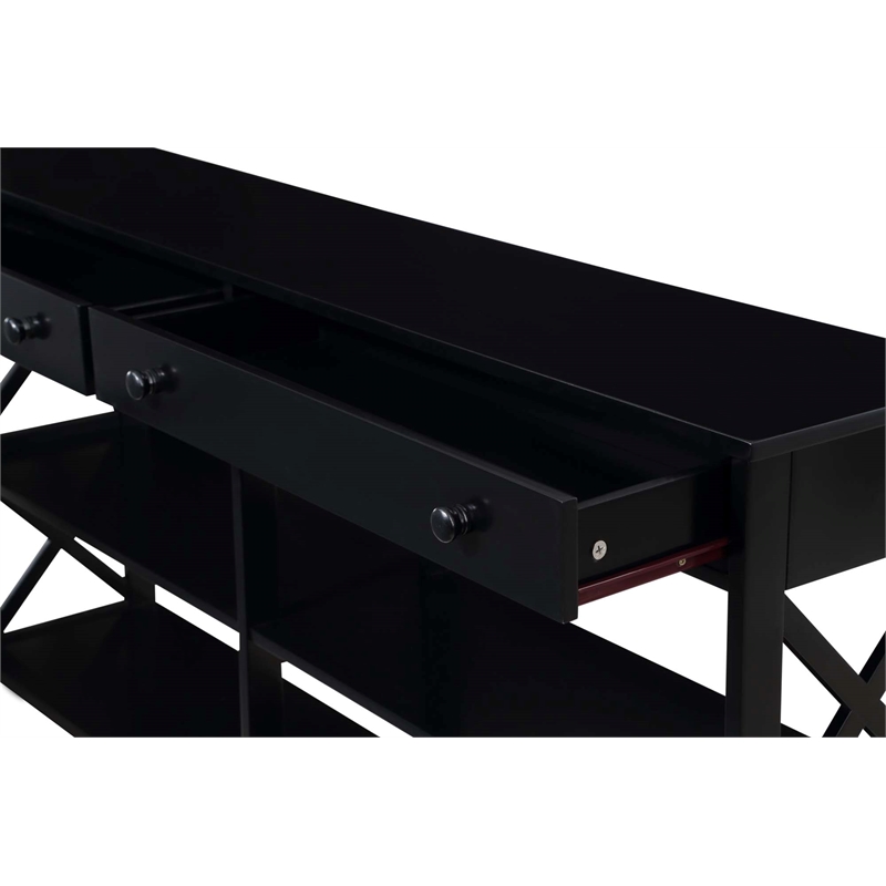 Pemberly Row Two-Drawer 60-inch Console Table with Shelves in Black Wood Finish