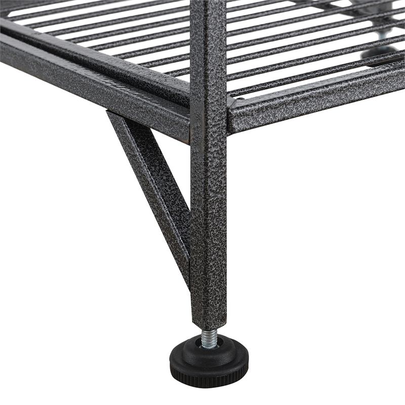 Pemberly Row Three-Tier Wide Folding Metal Shelf with Textured Gray Metal Frame