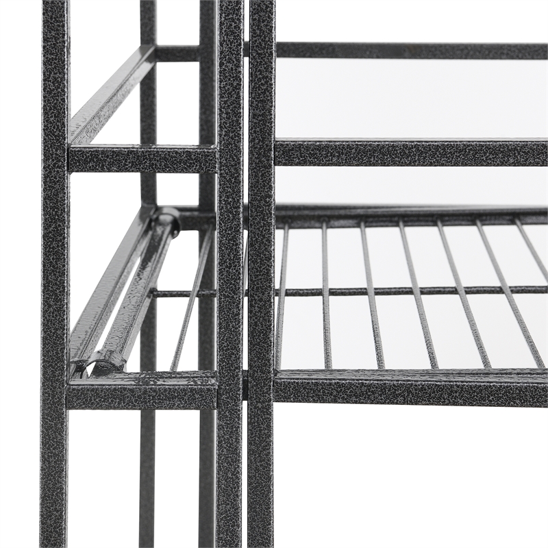 Pemberly Row Three-Tier Wide Folding Metal Shelf with Textured Gray Metal Frame