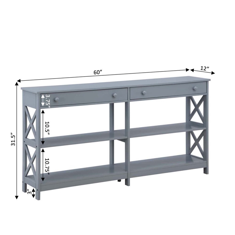Pemberly Row Two-Drawer 60-inch Console Table with Shelves in Gray Wood Finish