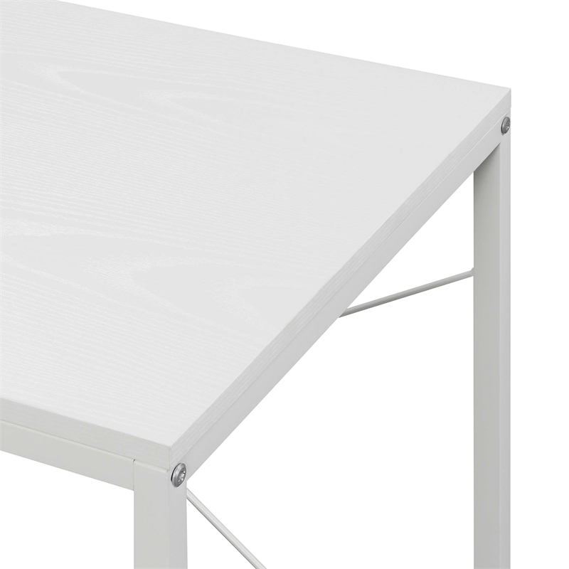 Pemberly Row Office Workstation with Shelves in White Wood Finish & Metal Frame