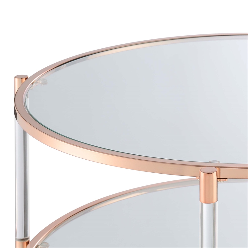 Pemberly Row Two-Tier Clear Acrylic Glass Coffee Table with Gold & Chrome Frame