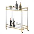 Pemberly Row Two-Tier Acrylic Glass Bar Cart in Clear Glass w/ Gold Metal Frame