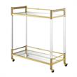 Pemberly Row Two-Tier Acrylic Glass Bar Cart in Clear Glass w/ Gold Metal Frame