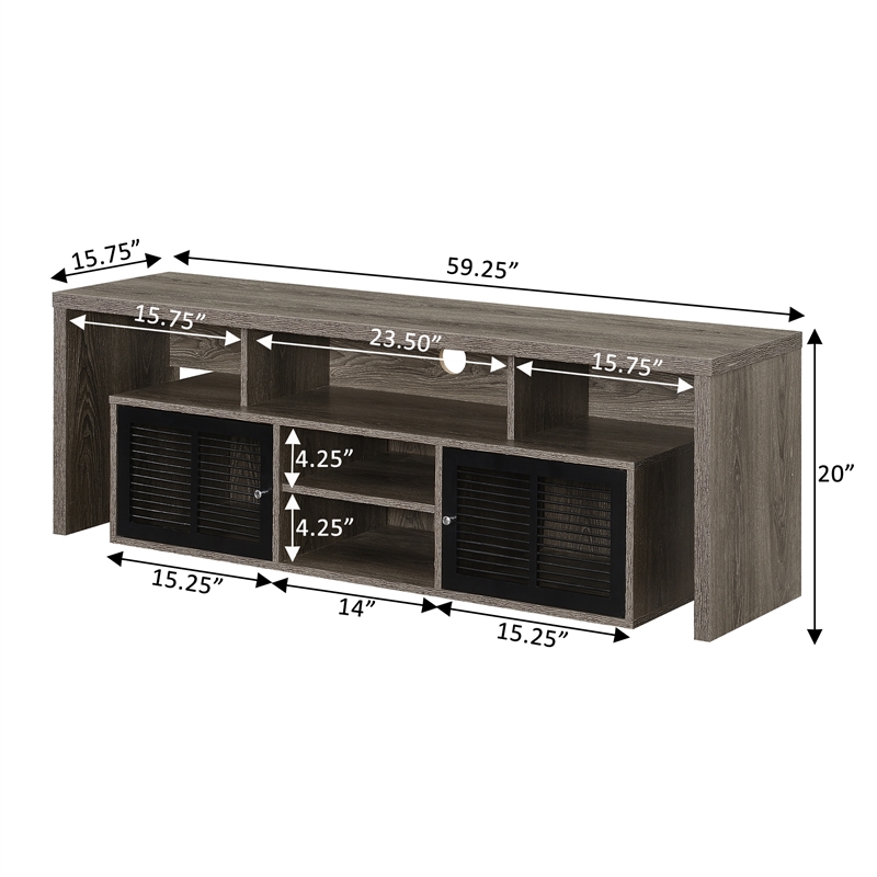 Pemberly Row 60-inch TV Stand w/ Storage Cabinets & Shelves in Gray Wood Finish