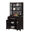 Pemberly Row Wine Bar with Cabinet in Black Faux Marble and Espresso Wood Finish