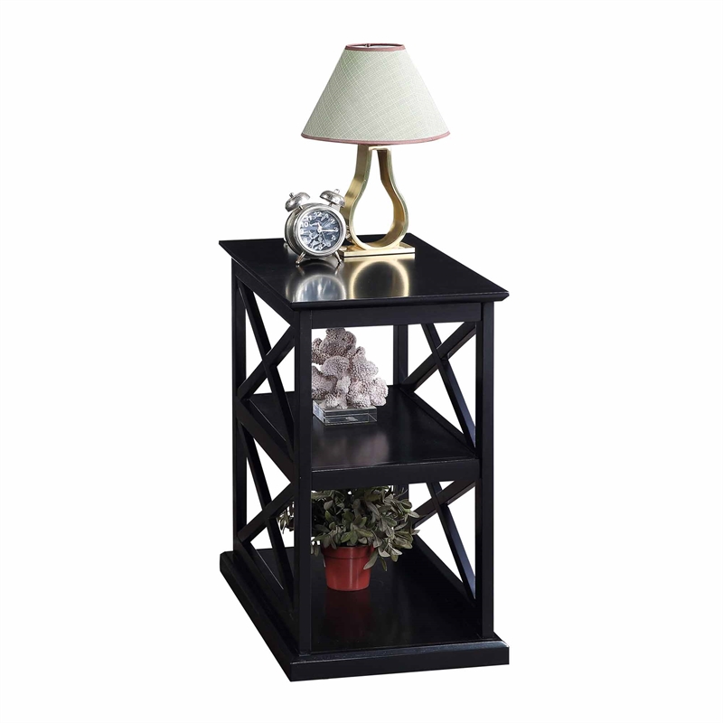 Pemberly Row Chairside End Table with Shelves in Black Wood Finish and 