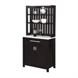 Pemberly Row Wine Bar w/ Cabinet in Espresso Wood w/ White Faux Marble Top