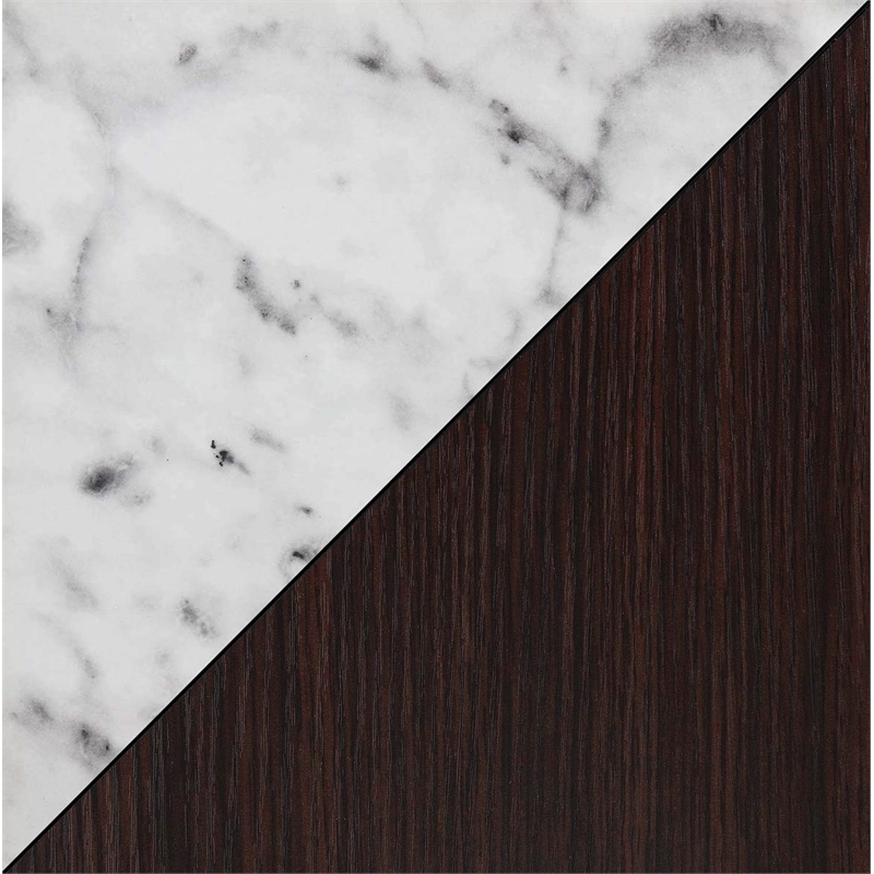 Pemberly Row Wine Bar w/ Cabinet in Espresso Wood w/ White Faux Marble Top