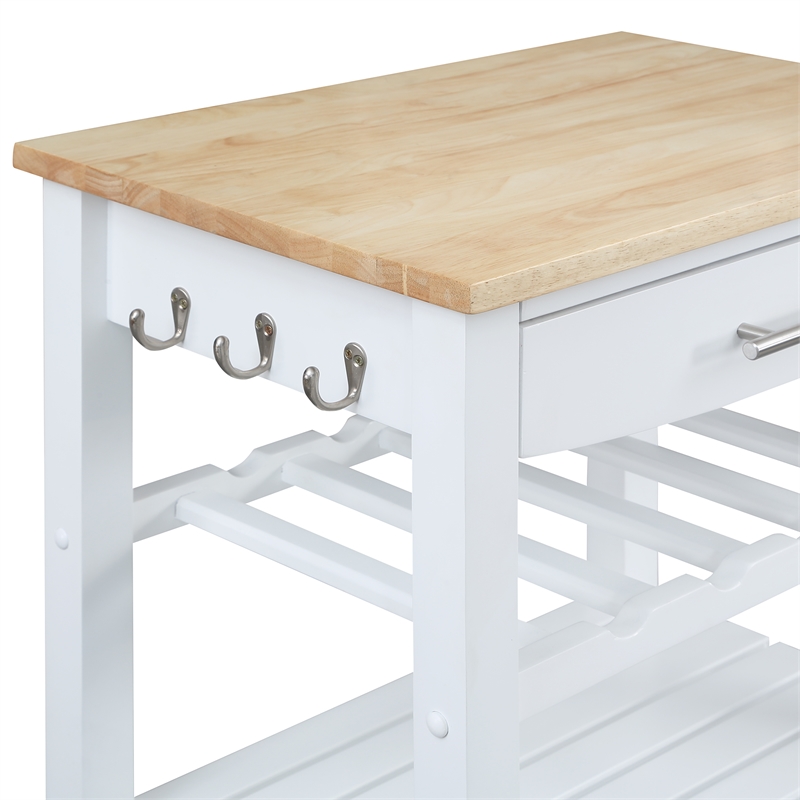 Pemberley Row Rubberwood White Kitchen Cart Rectangular Butcher Block 23