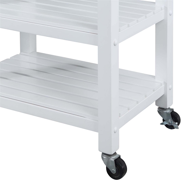 Pemberley Row Rubberwood White Kitchen Cart Rectangular Butcher Block 23