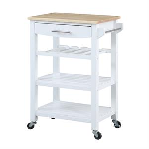 Pemberley Row Rubberwood White Kitchen Cart Rectangular Butcher Block 23&quot x 15.75&quot x 34.5&quot Unassembled