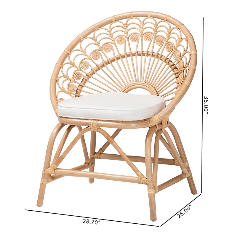 Pemberly Row Modern Rattan Peacock Accent Chair in Natural Brown