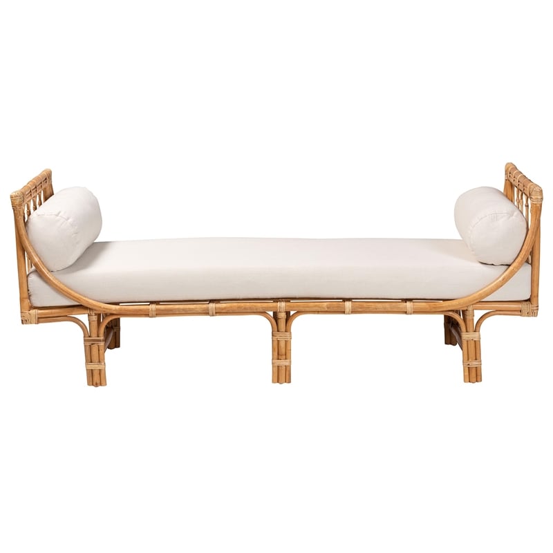 Pemberly Row Contemporary Bohemian Rattan Daybed in Natural Brown