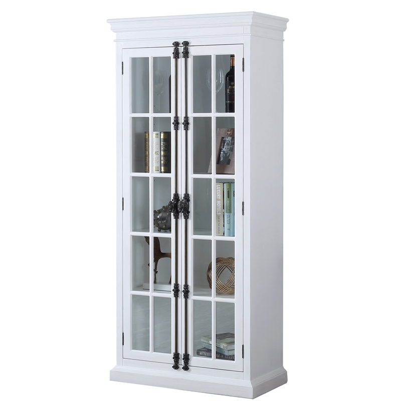 Pemberley Row Solid Wood Antique White Curio Cabinet Rectangular 33.5