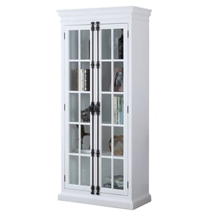 Pemberley Row Solid Wood Antique White Curio Cabinet Rectangular 33.5&quot x 16.5&quot x 75.5&quot Assembled