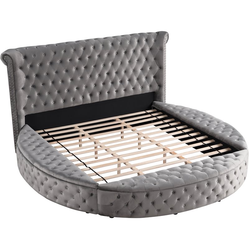 Pemberly Row Modern Tufted Velvet Queen Bed with Storage in Gray