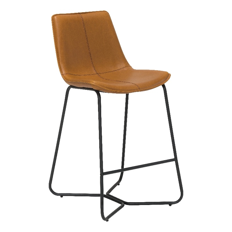 Pemberley Row Faux Leather Tan Bar Stool Rectangular Deluxe Padded Seat 26