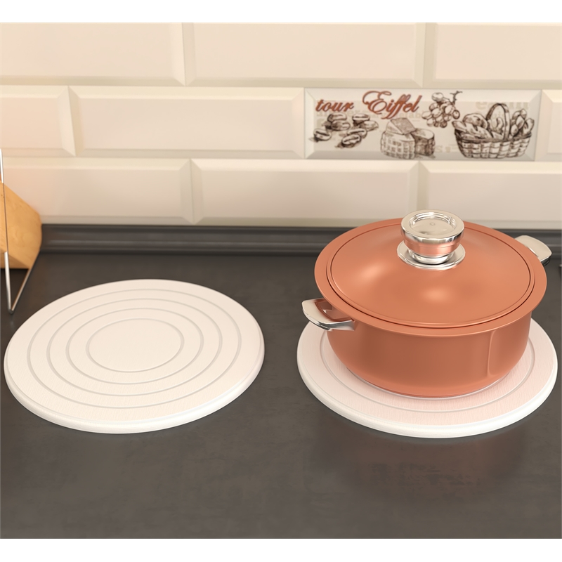 Pemberly Row Anti-Slip Diatomite Stone Trivet in White (Set of 2)