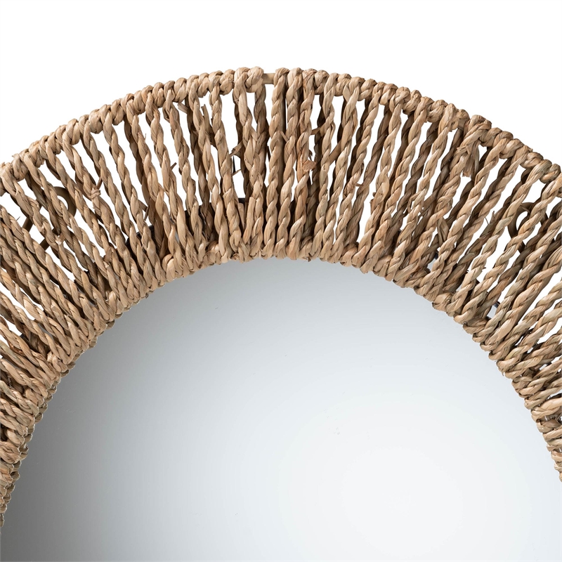 Pemberly Row Metal & Seagrass Accent Wall Mirror in Natural Brown