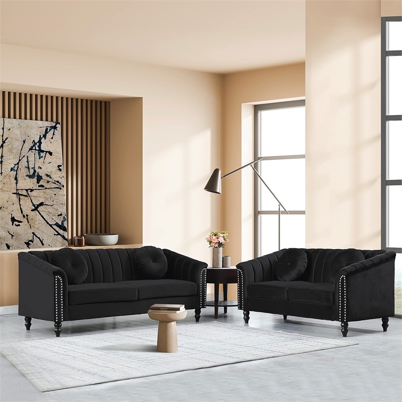 Pemberly Row Modern / Contemporay 2 Piece Living Room Set in Black