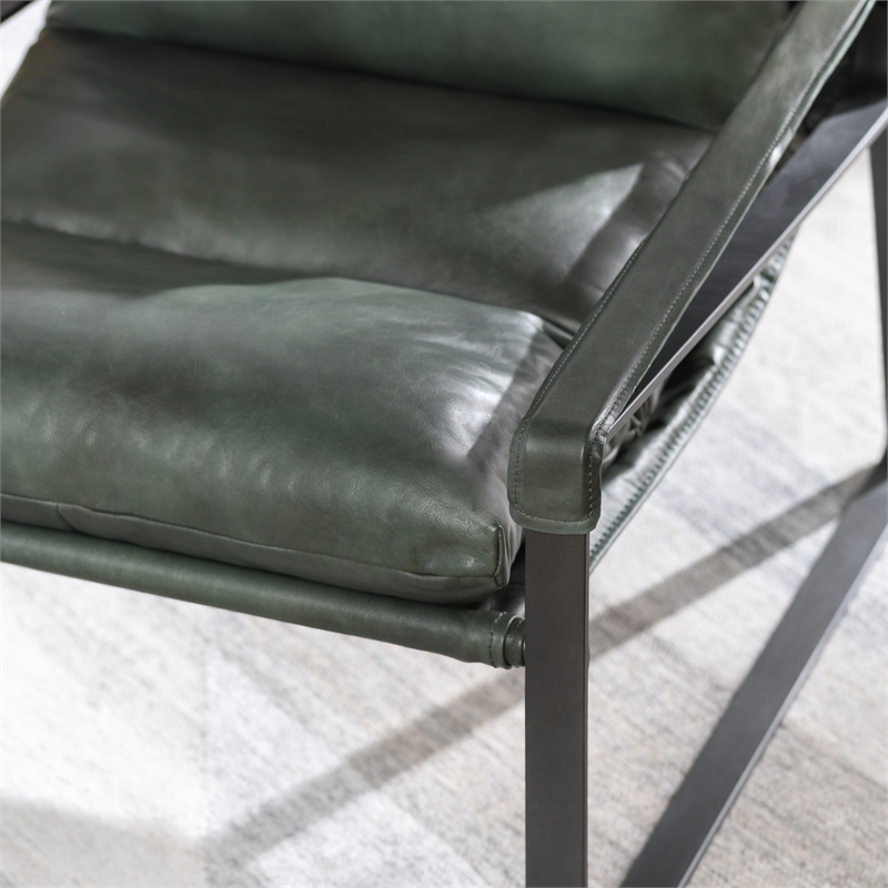 Pemberly Row Forest Green Leather Accent Chair with Iron Frame