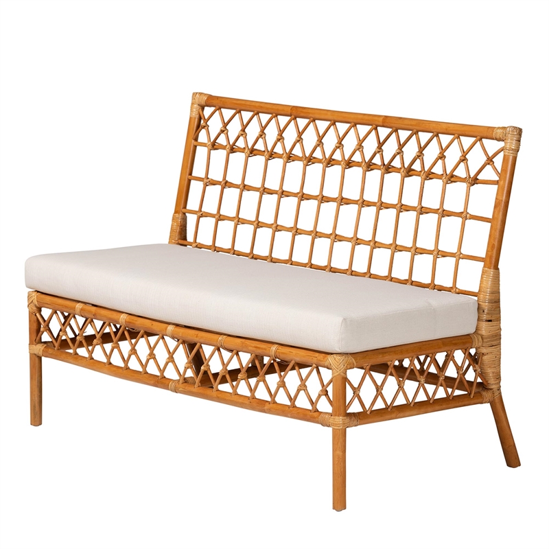 Pemberly Row Modern Bohemian Honey Rattan 4-Piece Dining Nook Set