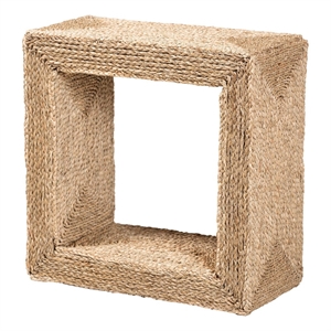 Pemberly Row 1-Shelf Seagrass & Wood End Table in Natural Brown