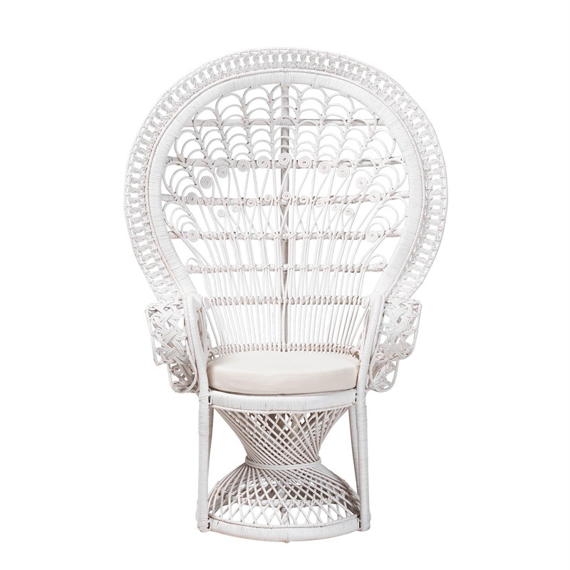 Pemberley Row Rattan Natural White Peacock Chair Round Fully Assembled