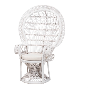 Pemberley Row Rattan Natural White Peacock Chair Round Fully Assembled