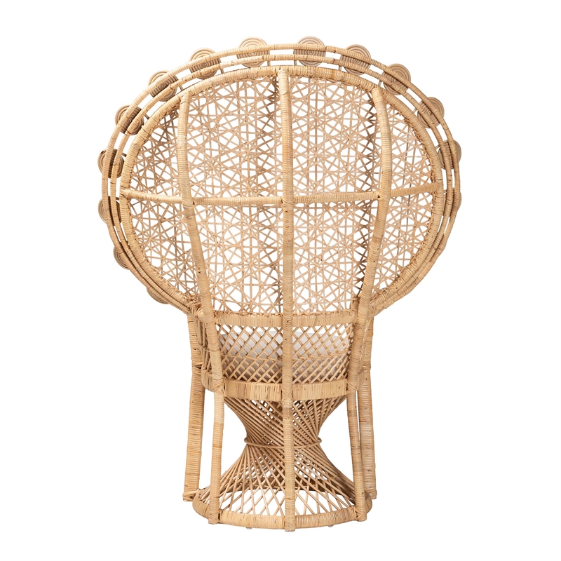 Pemberly Row Modern Bohemian Natural Brown Rattan Peacock Chair