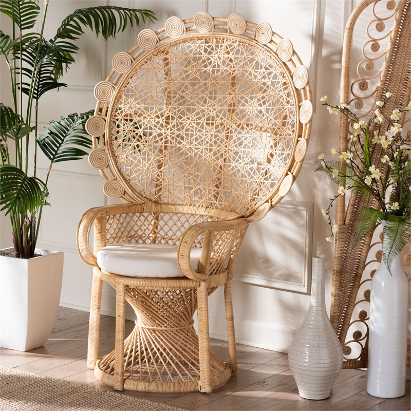 Pemberly Row Modern Bohemian Natural Brown Rattan Peacock Chair