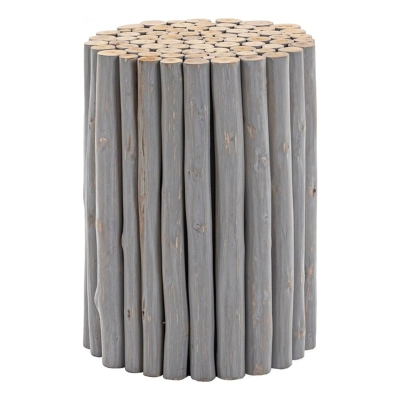 Pemberly Row Contemporary Jungle Wood End Table in Gray Color