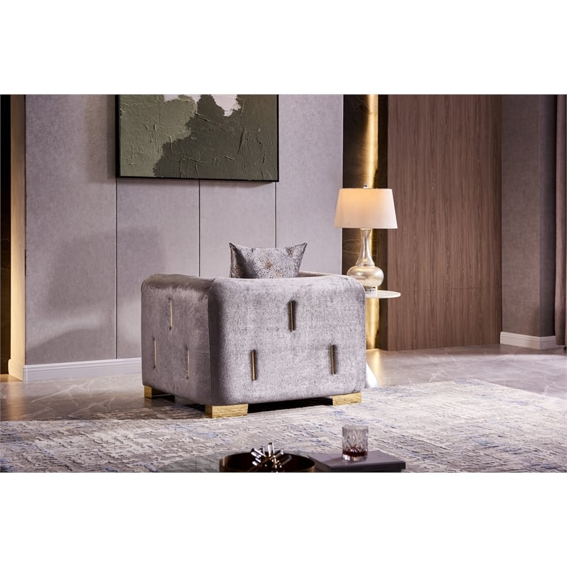 Pemberly Row Thick Velvet Fabric Chair Made With Wood in Gray