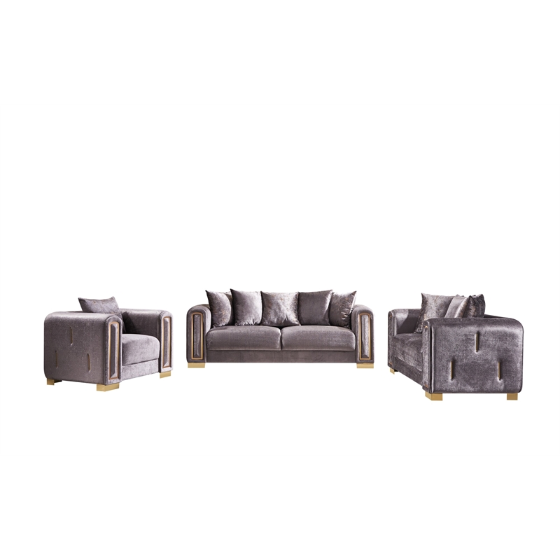Pemberly Row Thick Velvet Fabric Chair Made With Wood in Gray