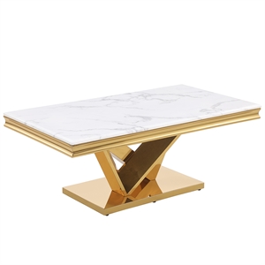 Pemberly Row Contemporary Gold Rectangle Faux Marble Coffee Table