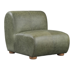 Pemberly Row Olive Green Leather Accent Chair with Round Legs