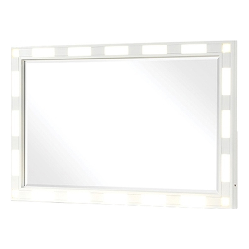 Pemberly Row Modern LED Mirror Set Made with Wood in Milky White