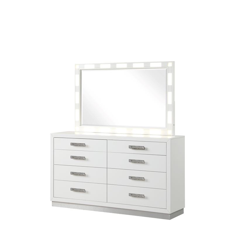 Pemberly Row Modern LED Mirror Set Made with Wood in Milky White