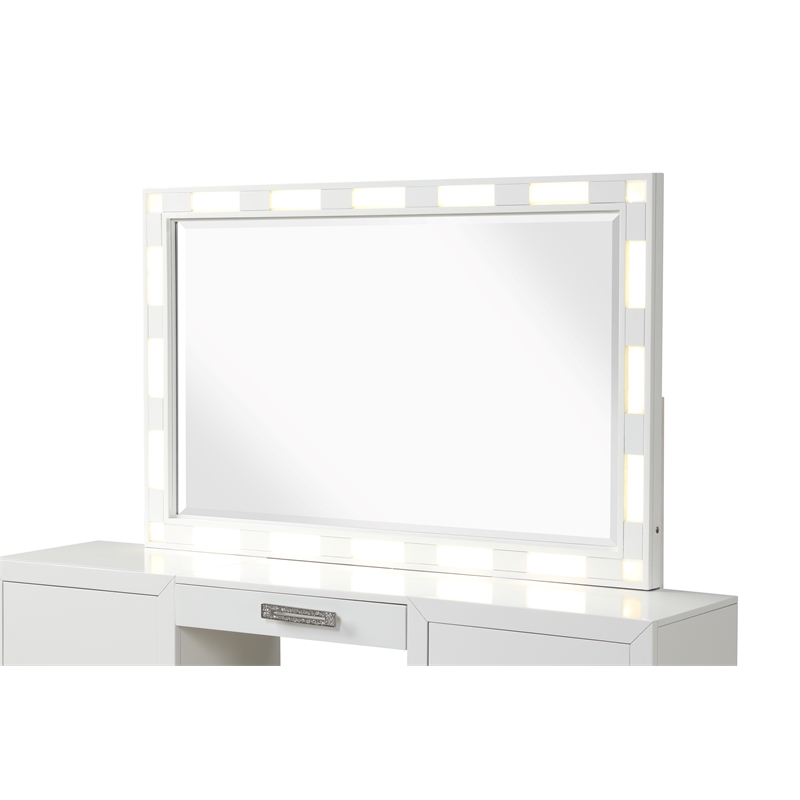 Pemberly Row Modern LED Mirror Set Made with Wood in Milky White