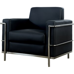 Pemberly Row Contemporary 36&quot Faux Leather Accent Chair in Black