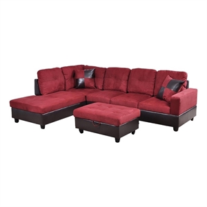 Pemberly Row Microfiber Faux Leather Sofa Set in Red Raspberry