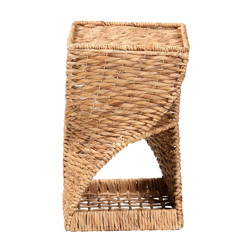 Pemberly Row 2-Shelf Seagrass & Metal End Table in Natural Brown