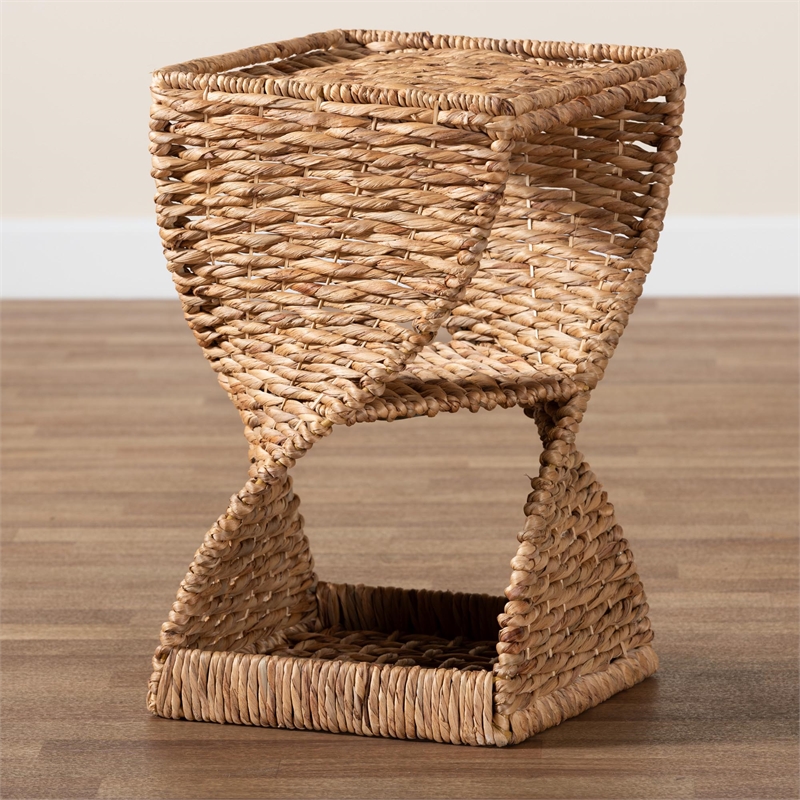 Pemberly Row 2-Shelf Seagrass & Metal End Table in Natural Brown