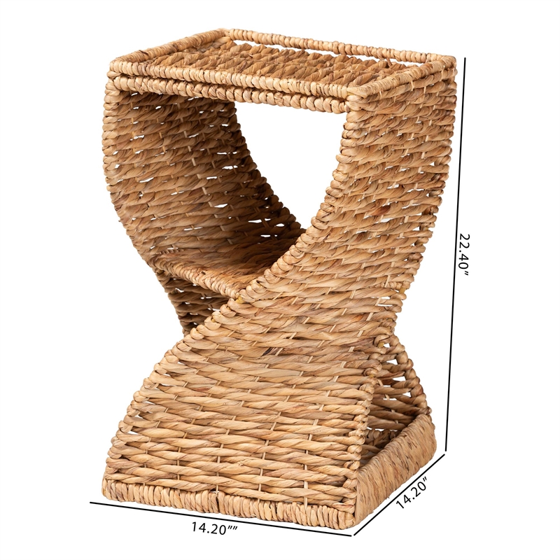 Pemberly Row 2-Shelf Seagrass & Metal End Table in Natural Brown