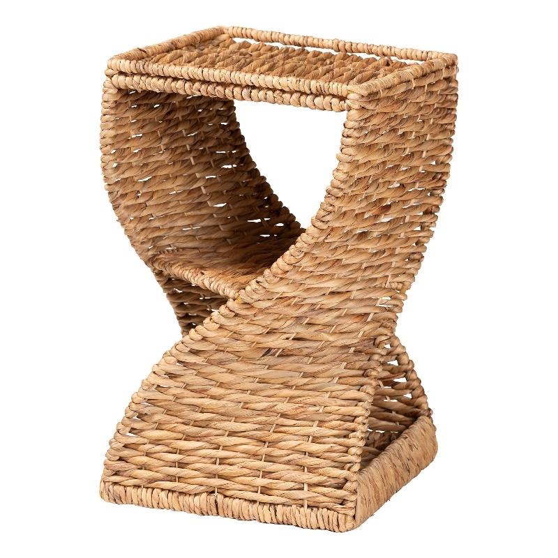 Pemberly Row 2-Shelf Seagrass & Metal End Table in Natural Brown