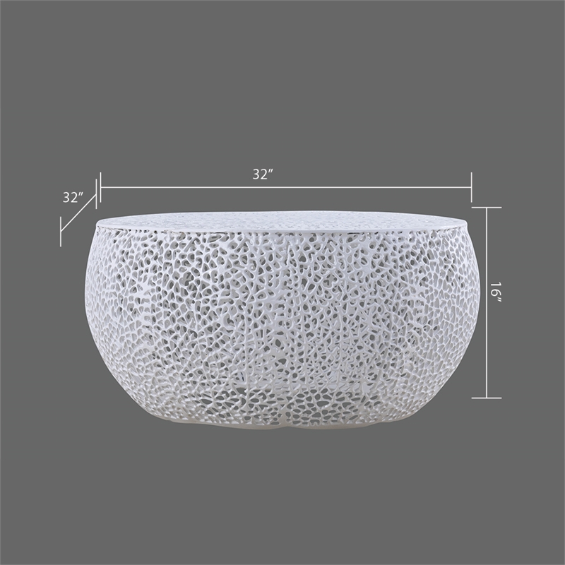 Pemberly Row Round Coffee Table Made with Aluminum in White Color