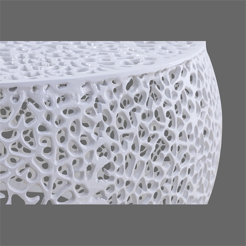 Pemberly Row Round Coffee Table Made with Aluminum in White Color