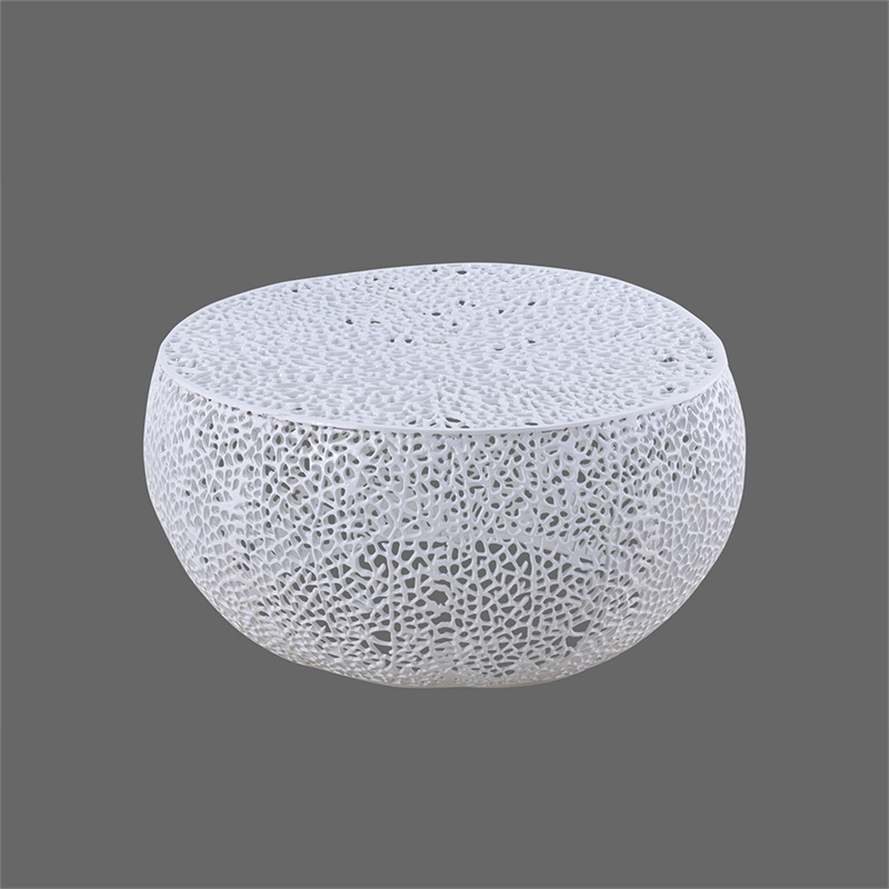 Pemberly Row Round Coffee Table Made with Aluminum in White Color